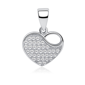 Silver (925) pendant white zirconia - heart with a hole