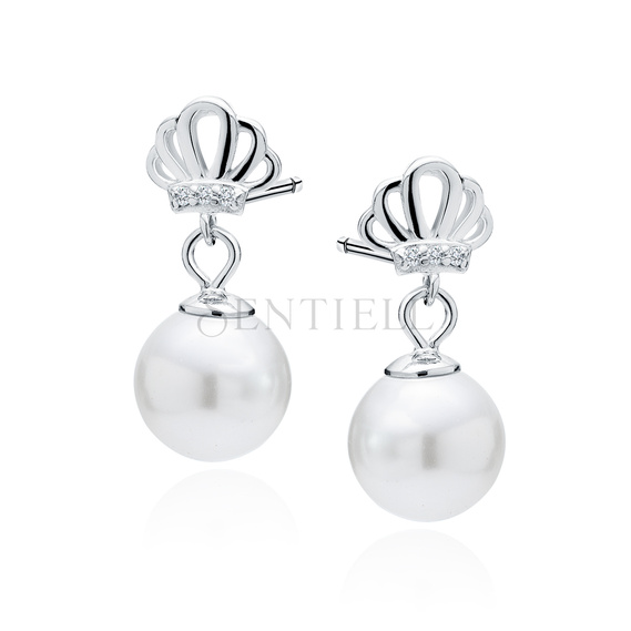 Silver (925) pearl earrings with white zirconia