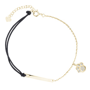 Silver (925) gold-plated bracelet with black cord -  dog / cat paw