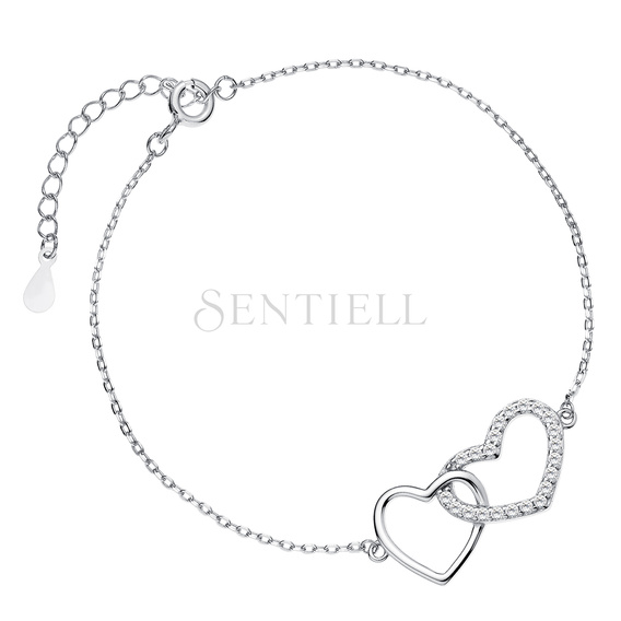 Silver (925) bracelet with compared hearts, zirconia