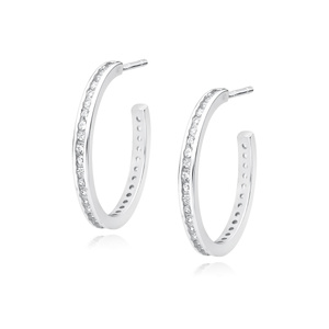 Silver (925) earrings open hoop with white zirconias