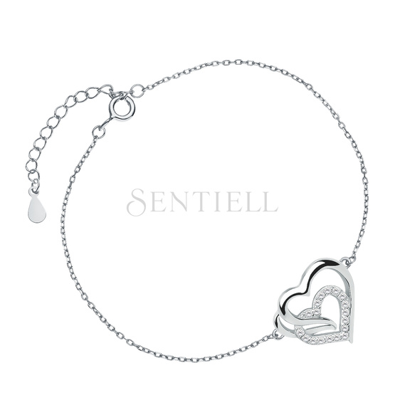 Silver (925) bracelet triple heart with white zirconias