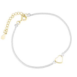 Pulsera de plata de ley 925 chapada en oro con cordón blanco - corazón