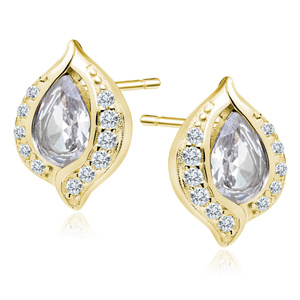 Silver, gold-plated, delicate earrings (925) white drop with white zirconias