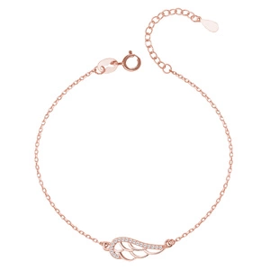 Silver (925) bracelet - wing with zirconia, rose gold-plated