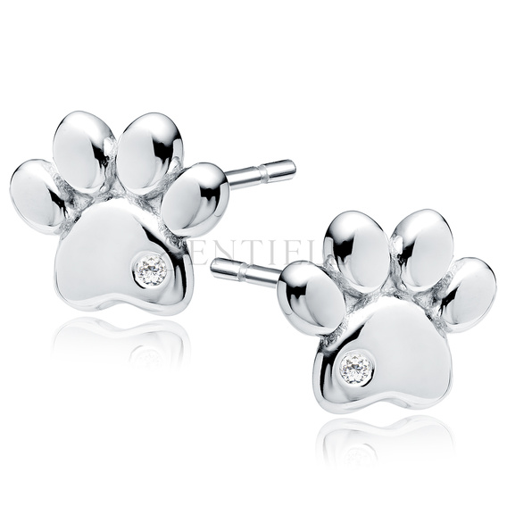 Pendientes de plata de ley 925 - huella de perro / gato con circonita blanca