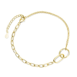 Silver (925) gold-plated bracelet with two chains, circle and oval charms