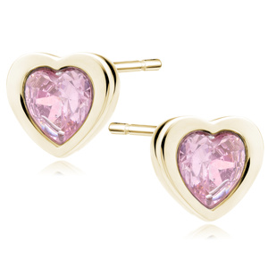 Pendientes de corazones en plata de ley 925 chapados en oro con circonitas rosa claro