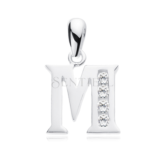 Silver (925) pendant white zirconia - letter M