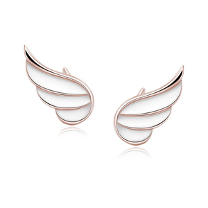 Silver (925) rose gold-plated earrings - wings with white enamel