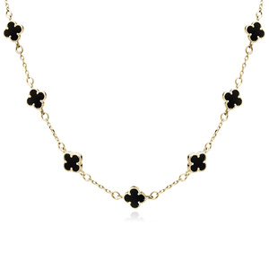 Silver (925) gold-plated necklace with black onyx - quatrefoil