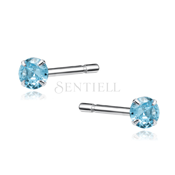 Pendientes de plata de ley 925 redondos con circonita color aguamarina diámetro 3 mm