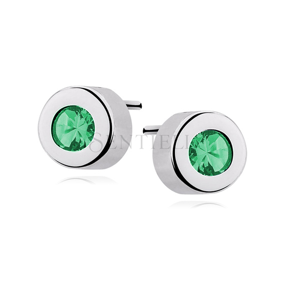 Silver (925) round earrings emerald zirconia