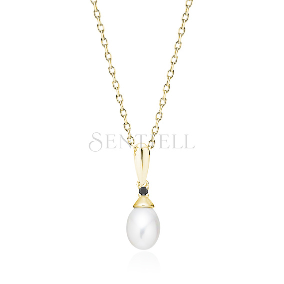 Silver (925) necklace with pearl and black zirconia