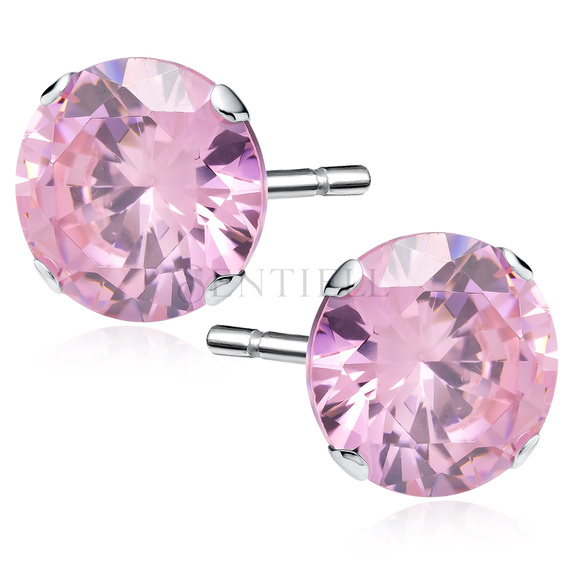 Silver (925) earrings round pink zirconia diameter 10mm