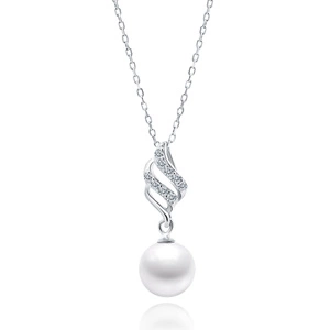 Silver (925) necklace pearl with white zirconias