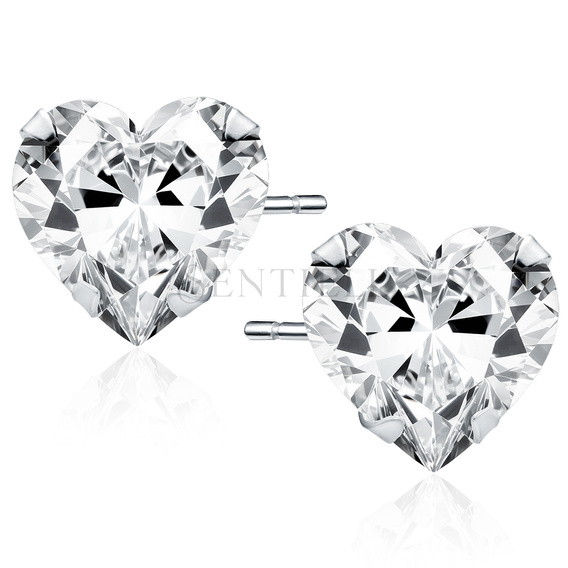 Plata de ley 925 con baño de rodio pendientes white zirconia 7 x 7 mm hearts