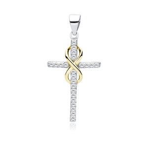 Silver (925) pendant cross with zirconia and gold-plated infinity sign