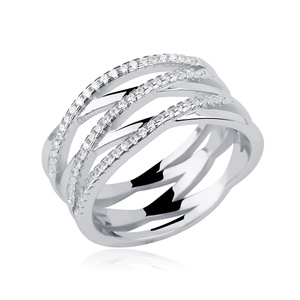 Silver (925) crossed ring with white zirconia