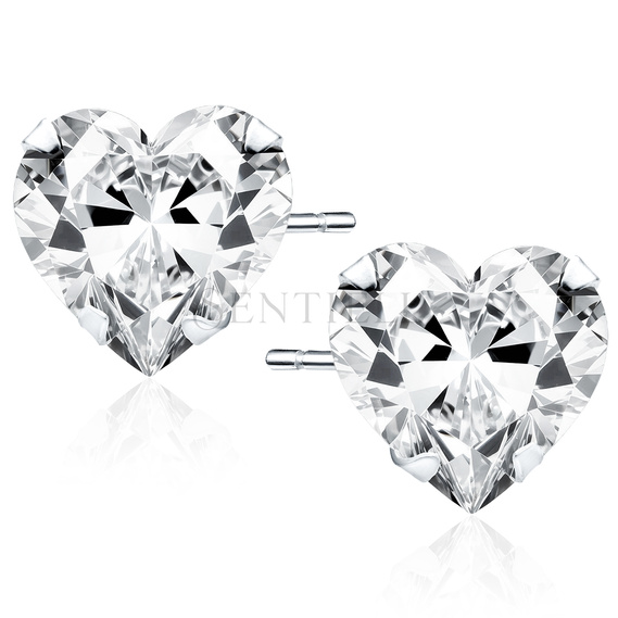 Silver (925) earrings white zirconia 7 x 7mm hearts