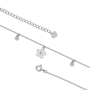 Silver (925) ankle bracelet with flowers and zirconias