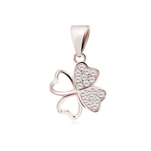 Silver (925) rose gold-plated pendant clover with white zirconias