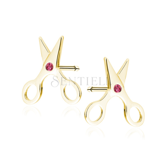 Silver (925) gold-plated earings - scissors with ruby zirconias