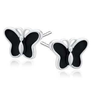 Silver (925) black enameled earrings - butterflies