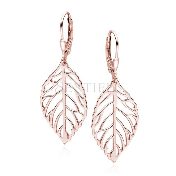 Silver (925) earrings rose gold-plated leaf