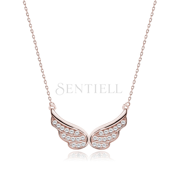 Silver (925) necklace - wings with zirconia, rose gold-plated