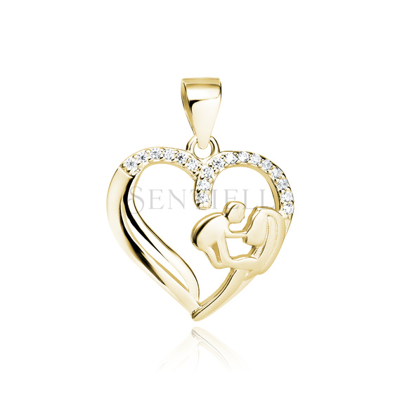 Silver (925) gold-plated pendant Mother with child - white zirconias