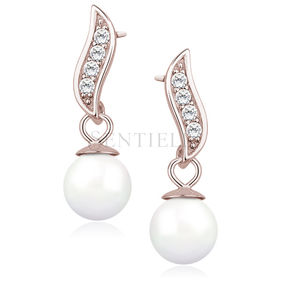 Silver (925) pearl earrings with zirconia rose gold-plated