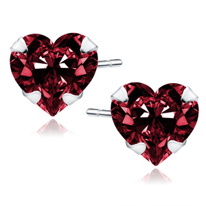 Silver (925) earrings garnet zirconia 6 x 6mm hearts