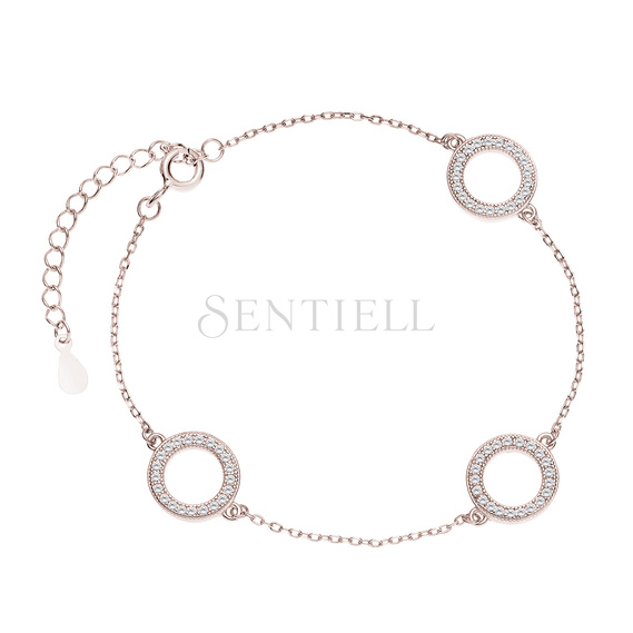 Silver (925) rose gold-plated delicate bracelet - circles with zirconias