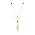 Silver (925) gold-plated necklace with black spinels and zirconias - feather