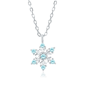 Silver (925) necklace snowflake with aquamarine zirconias