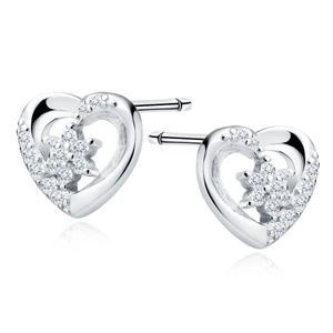 Silver (925) heart earrings with zirconia