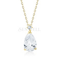 Silver (925) gold-plated necklace with white zirconia - teardrop