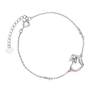 Silver (925) bracelet - unicorn with pink zirconias and sapphire eye