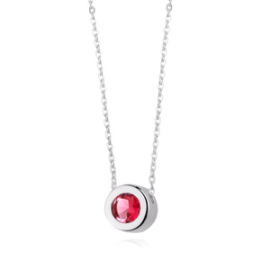 Silver (925) necklace with round pendant and ruby zirconia