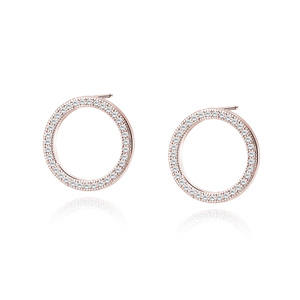 Silver (925) Earrings - cirlces with white zirconia - rose gold-plated