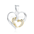 Silver (925) pendant - heart with smaller gold-plated heart with zirconias