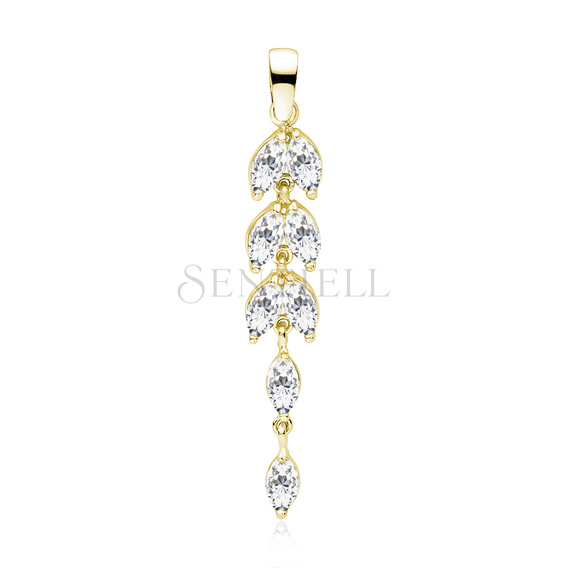 Silver (925) gold-plated pendant long leafs with zirconia