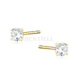 Pendientes de plata de ley 925 chapados en oro circonita blanca redonda 3 mm