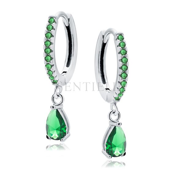 Silver (925) earrings with green teardrop zirconia