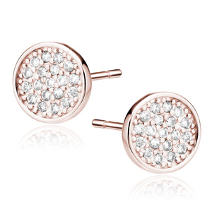 Silver (925) elegant round earrings with zirconia, rose gold-plated