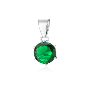 Silver (925) rhodium-plated pendant round green zirconia diameter - 6mm