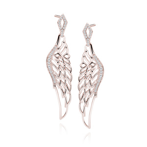 Silver (925) earrings - rose gold-plated beautiful wings with zirconias