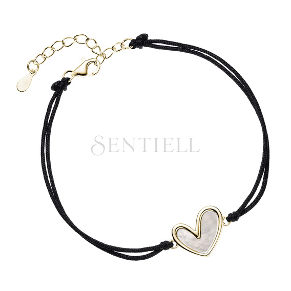 Silver (925) bracelet gold-plated heart with nacre and black cord