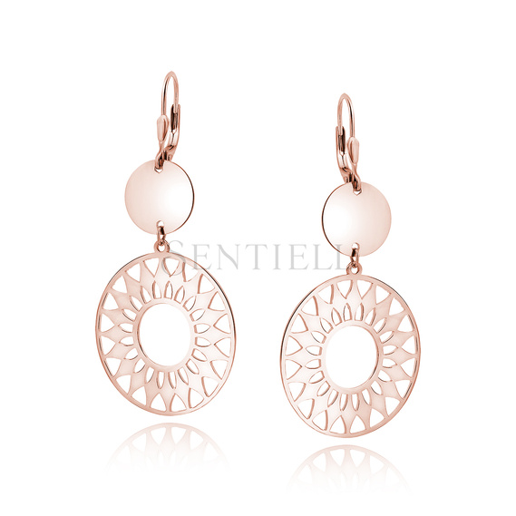 Silver (925) rose gold-plated earrings - mandala with circle